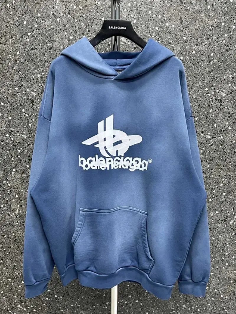 Balenciaga white logo blue Hoodie