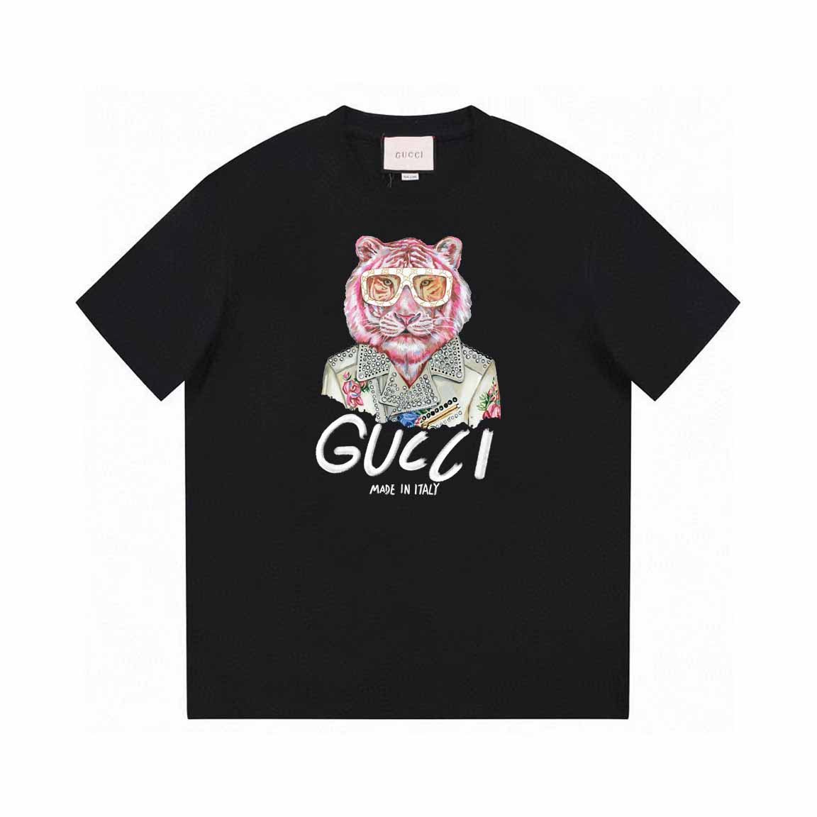 G*CCl tiger motif black T-shirt 260克