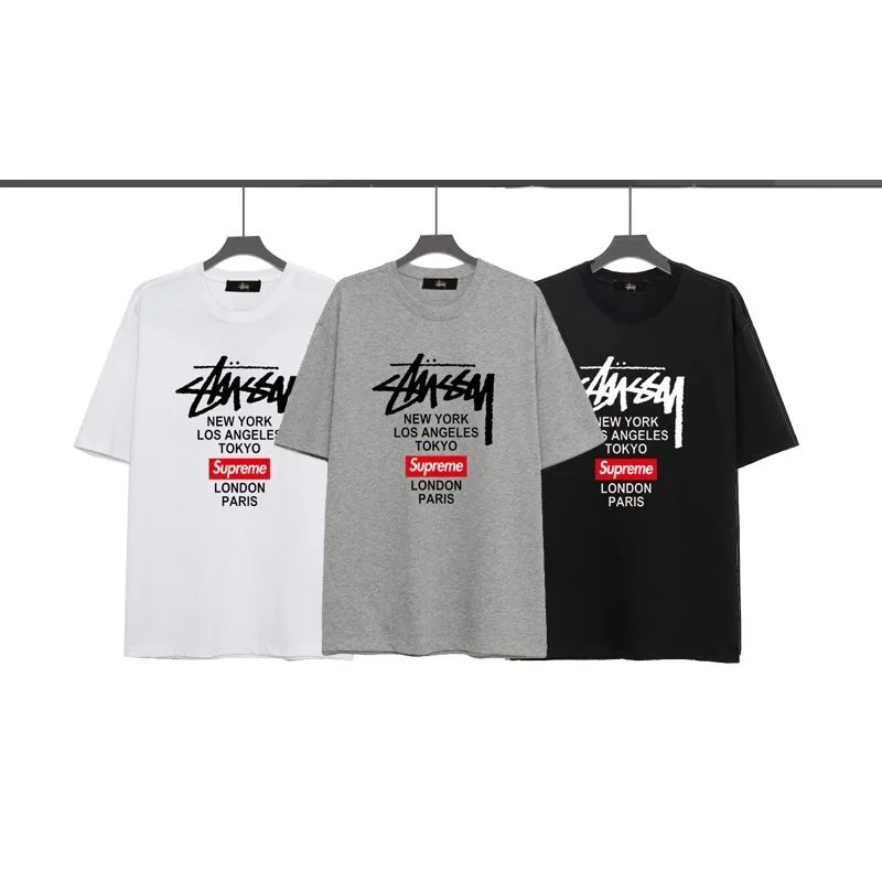 Stussy x Shawn Yue (余文乐) Collaboration Streetwear Unisex Oversized Cotton Crewneck Short-Sleeve T-Shirt- Hip-Hop Urban Style